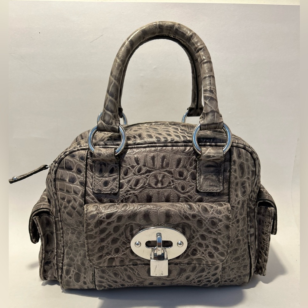 Talbots Gray Croc-Embossed Satchel with Silver Hardware